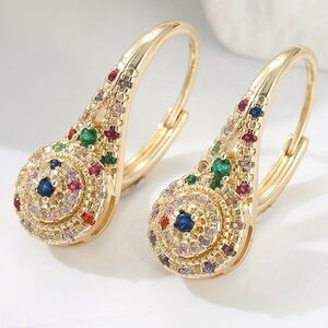 Anthropologie Gold Hoop Earrings with Multicolor Gem Accents